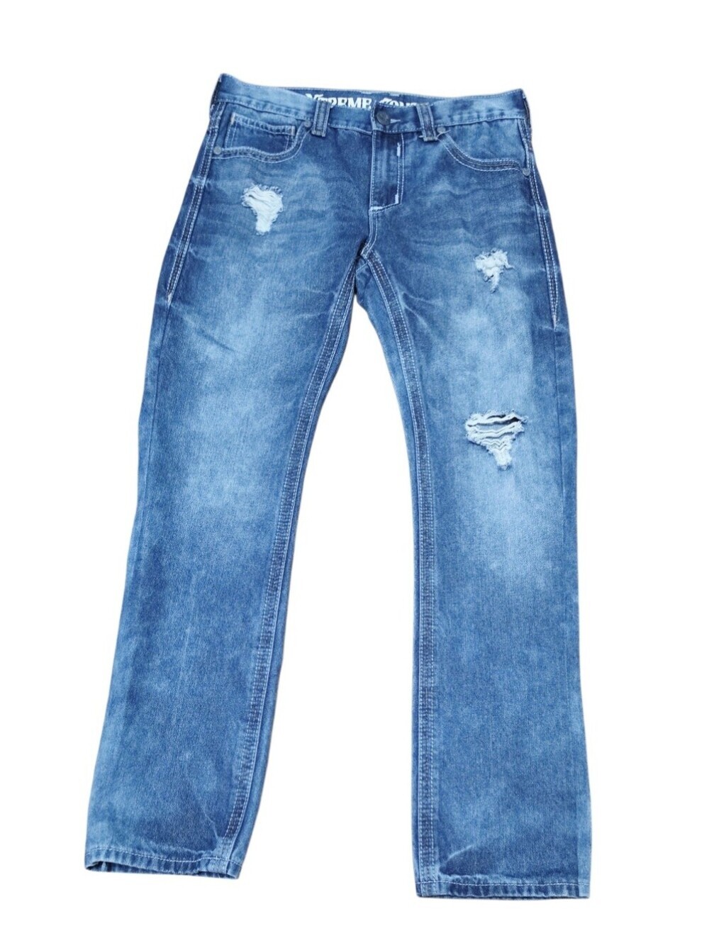 Xtreme Couture Jeans Mens 30/32 Y2K Cross Embroidered Distressed Denim Grunge - Picture 3 of 13